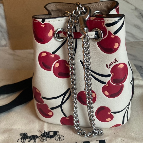 NWT Coach Cream Leather Mini Bucket Bag with Red Cherry Print - Picture 11 of 15